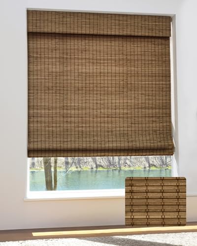 Cordless Bamboo Roman Shades, 28.5×64 in, Highfield Teak