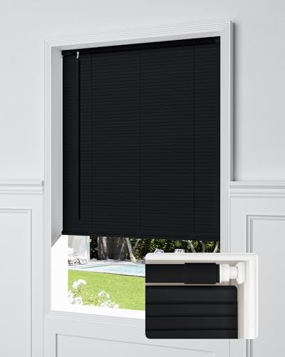 No Drill Cordless Mini Blinds, L-Shaped Slats, 20×48 in, Black