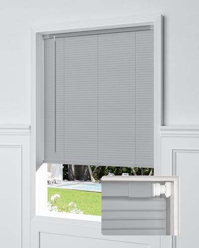 No Drill Cordless Mini Blinds, L-Shaped Slats, 20×48 in, Grey