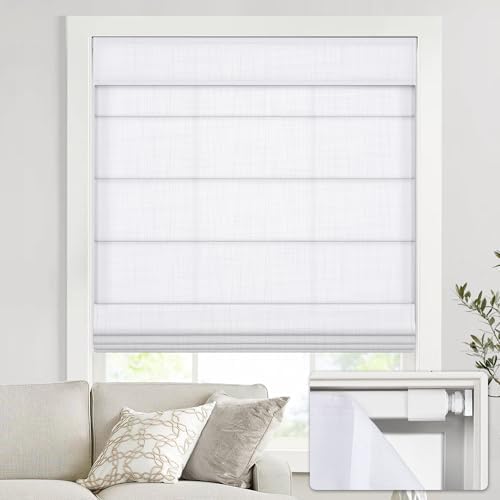 No Drill Cordless Roman Shades, 20×64 in, Light Filtering White