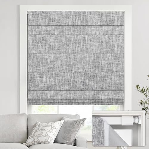 No Drill Cordless Roman Shades, 20×64 in, Room Darkening Grey