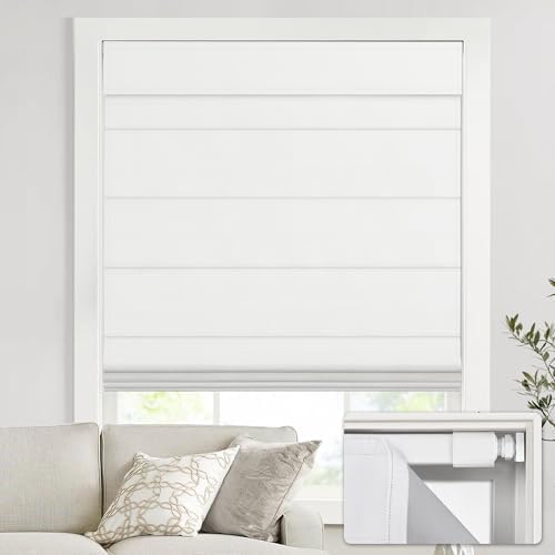 No Drill Cordless Roman Shades, 20×64 in, Room Darkening White