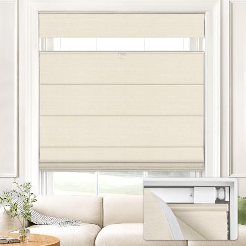 No Drill Top Down Bottom Up Roman Shades, 34×64in, Beige